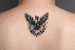 magnificent phoenix rising from golden flames with trailing embers tattoo idea
