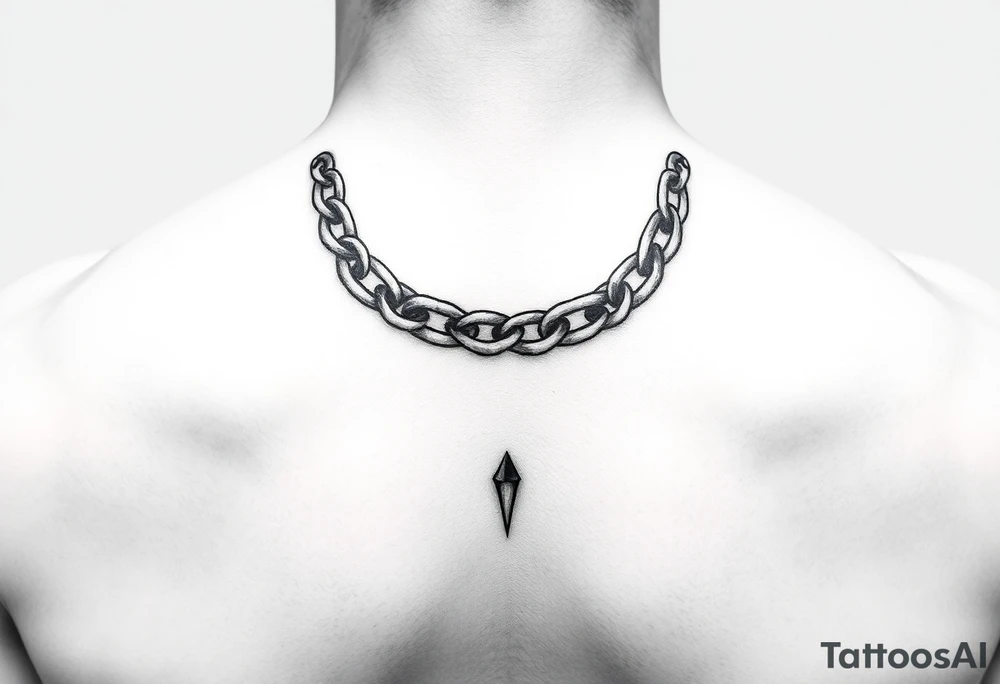 Chain in a semicircle on the neck with fangs tattoo idea