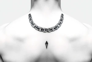 Chain in a semicircle on the neck with fangs tattoo idea