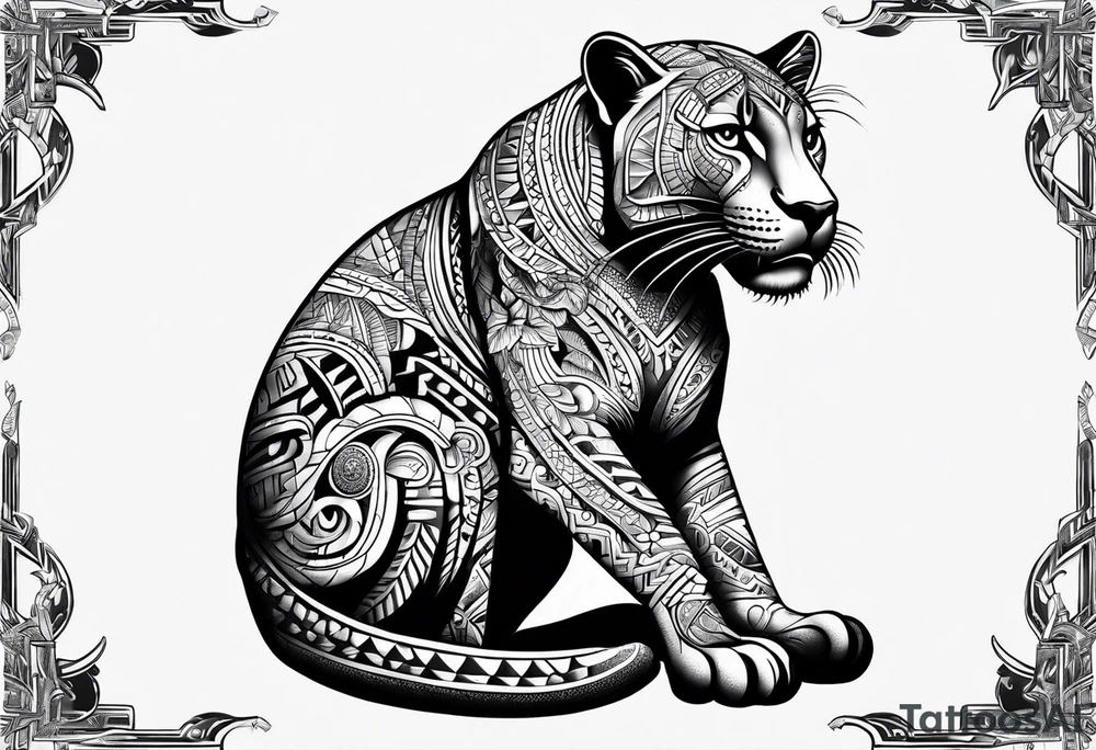 aztec black jaguar sitting tattoo idea