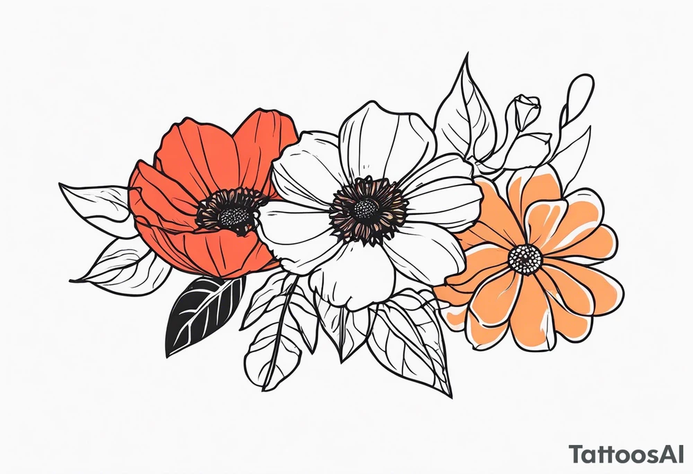 Daisy, rose and poppy tattoo idea