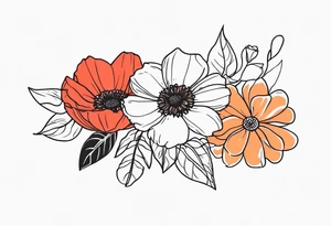 Daisy, rose and poppy tattoo idea
