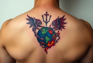 Heaven and hell fighting each other on earth tattoo idea