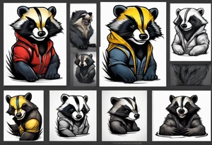 aggressive full body and killer face badger/wolverine with cute smile tattoo idea