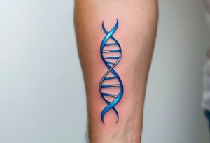 A DNA helix in the form of an infinity, in blue and silver, symbolizing life and legacy. tattoo idea