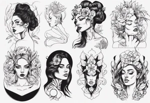 Woman portrait outlined tattoo idea