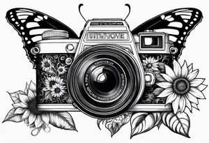 Butterfly, sunflower, camera, book tattoo idea