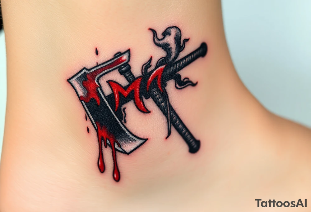 A Stylized M In The Shape Of A Deadly Axe Dripping Blood Surrounded A Stylized M In The Shape Of A Deadly Axe Dripping Blood Surrounded