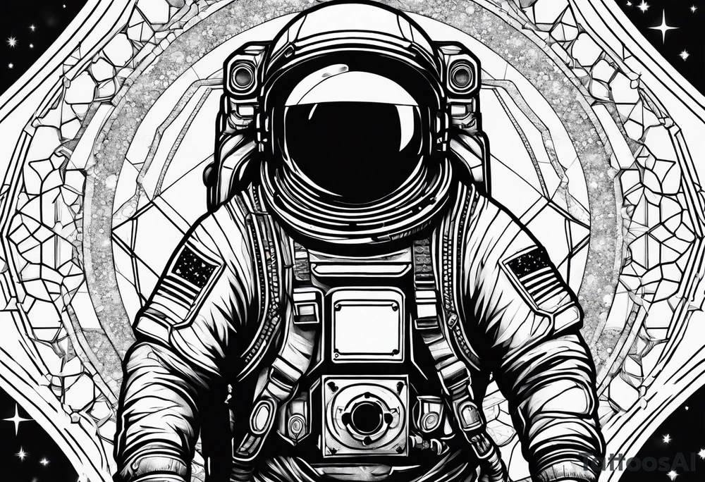 Astronaut floating in space with sacred geometry and hexagonal shapes tattoo idea Astronaut floating in space with sacred geometry and hexagonal shapes tattoo idea