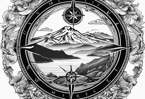 azores islands map, compass, mountain, carabiner & knot, tuna tattoo idea