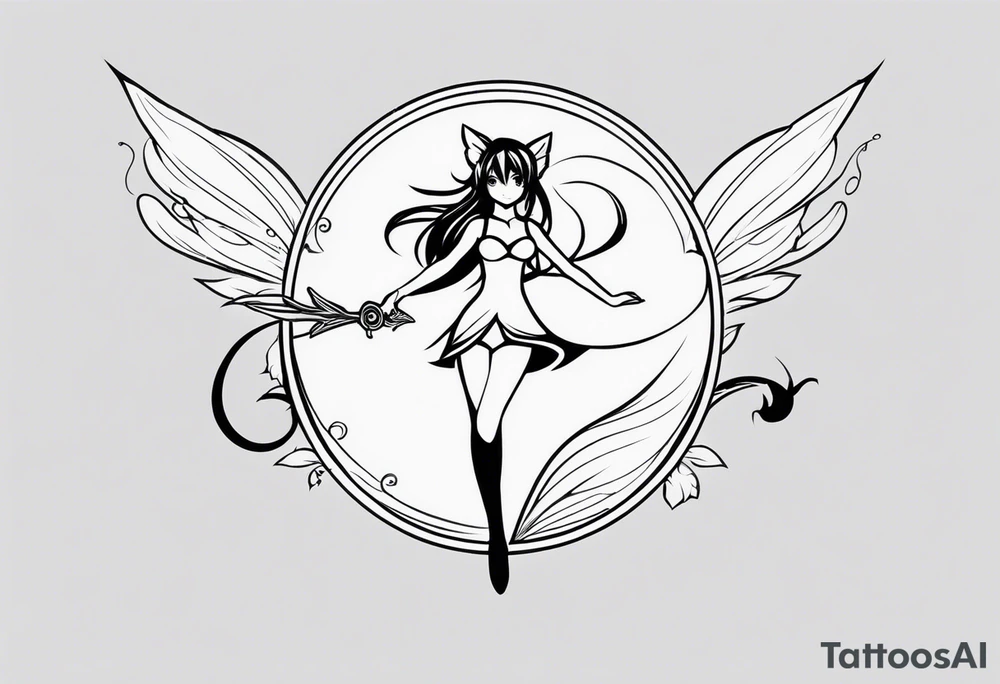 A fairy with a tail that is the fairy in the Fairy Tail anime guild logo in the same position tattoo idea