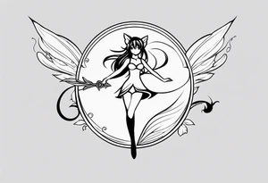 A fairy with a tail that is the fairy in the Fairy Tail anime guild logo in the same position tattoo idea