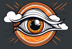 American traditional simple eyeball in dark stormy clouds with orange lightning coming from the clouds tattoo idea