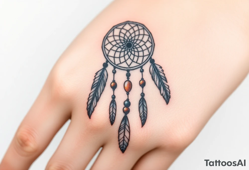 native dreamcatcher with flowing feathers and sacred beads tattoo idea