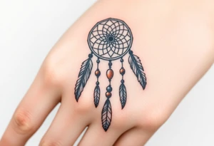 native dreamcatcher with flowing feathers and sacred beads tattoo idea