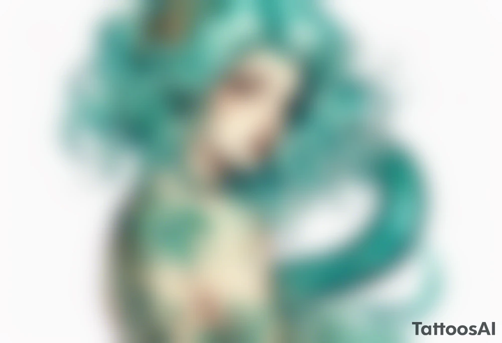 A beautiful lamia with turquois scales and teal hair. tattoo idea