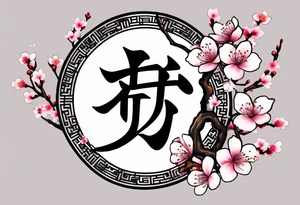 Kanji letter for shadow inside half circle with cherry blossoms tattoo idea