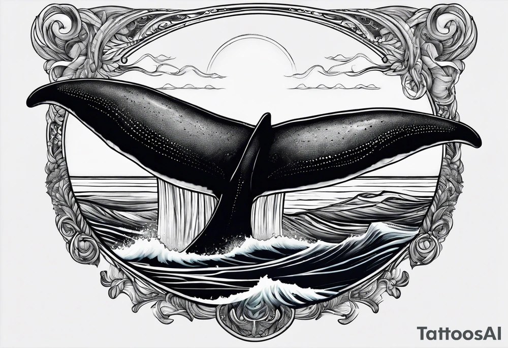 whale's tail sticking out of ocean tattoo idea