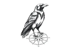 a raven stands on a compass. tattoo idea