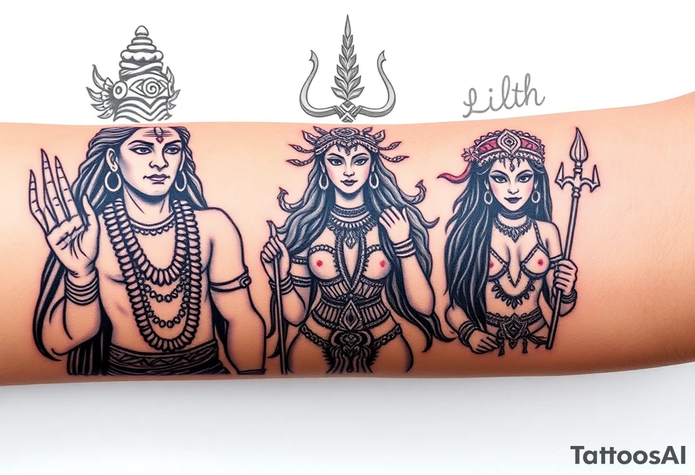 Lord Shiva, Godess Kali and Godess Lilith together. tattoo idea