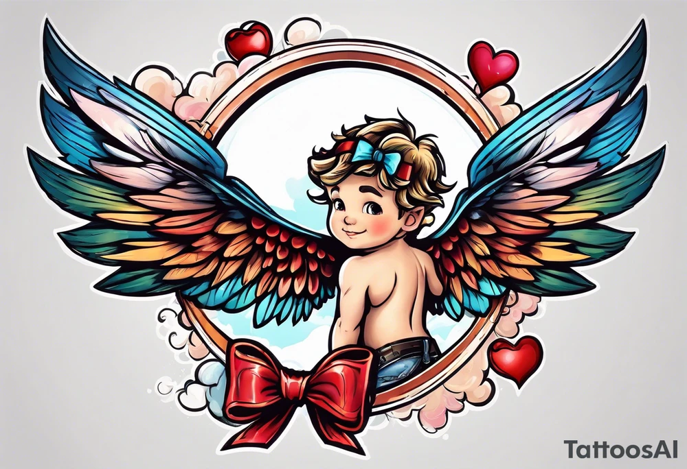 fly boy wings and a bow, cupido tattoo idea