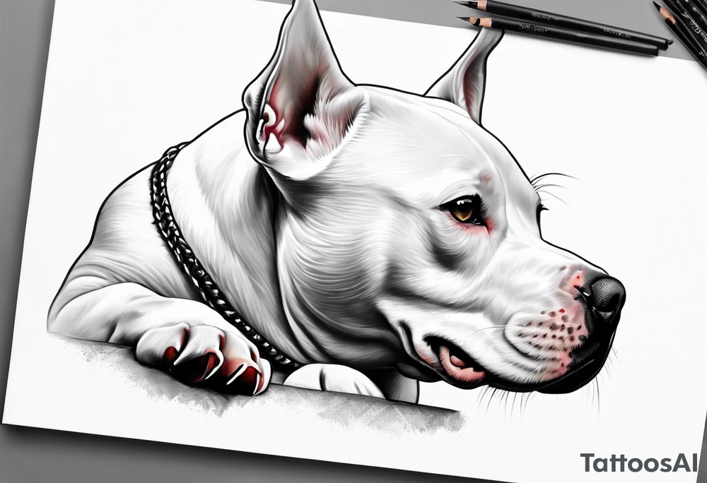white pitbull pointed ears, paw tattoo idea