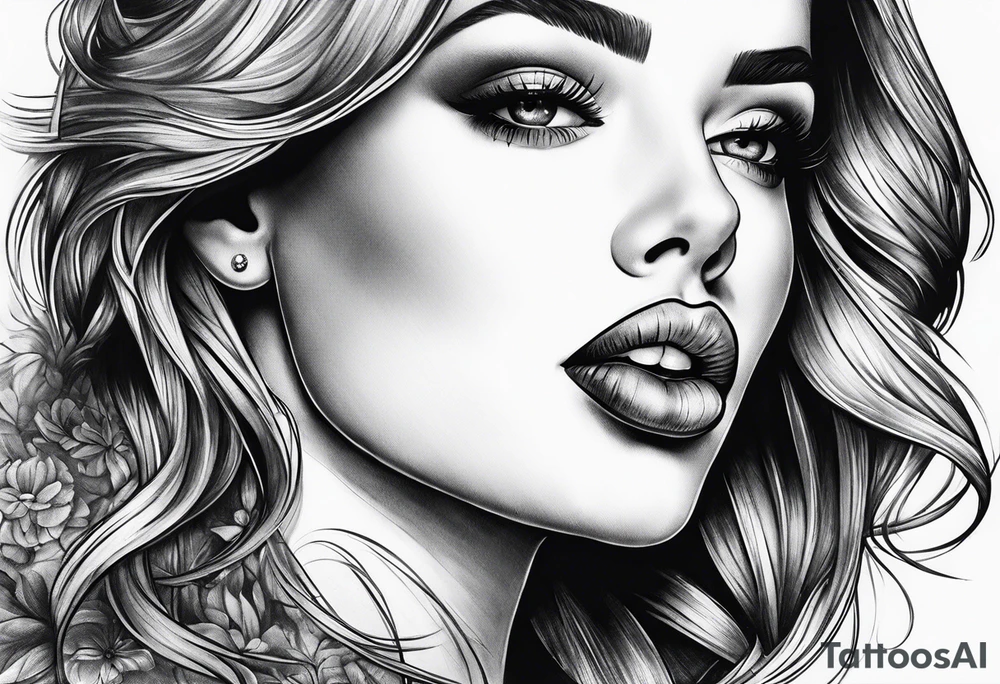 Female licking lips tattoo idea