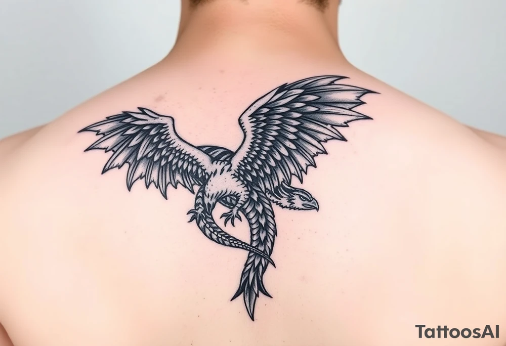 Dragon and hawk intertwined tattoo idea