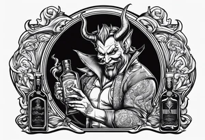 Devil holding whiskey bottle tattoo idea