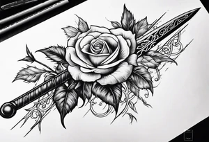 sword with roses and thorns tattoo idea