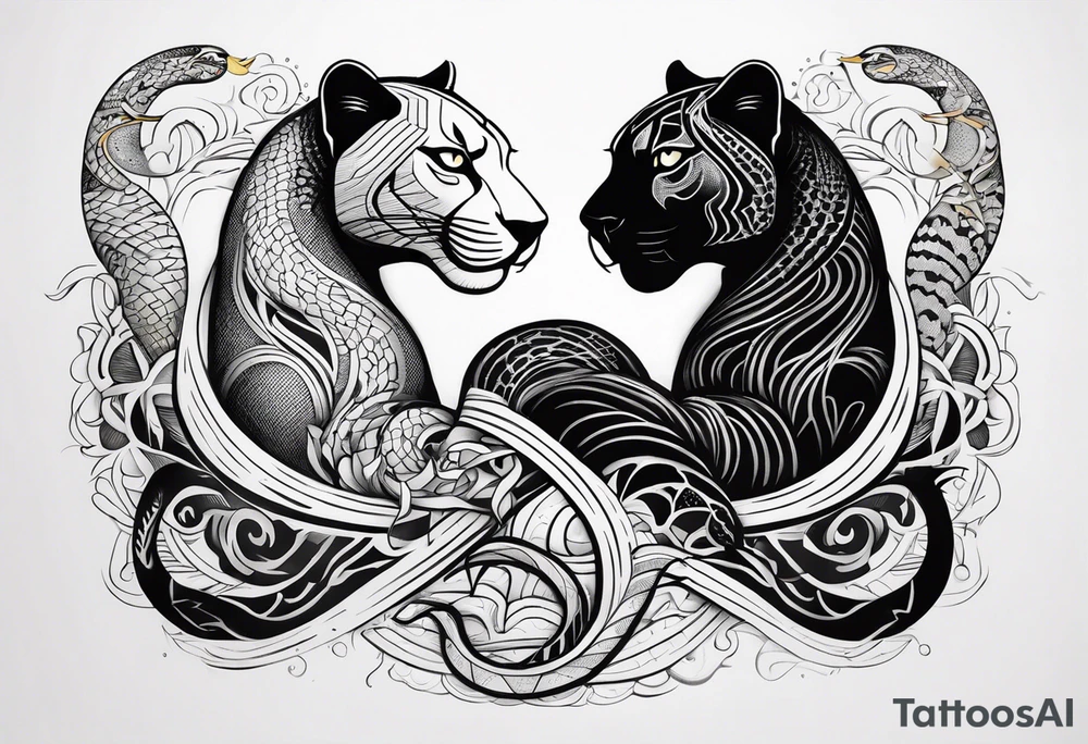 A snake and a panther wrap around the word "vitality" tattoo idea A snake and a panther wrap around the word "vitality" tattoo idea