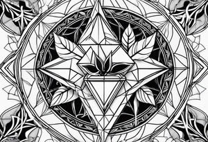 A diamond jewel with a pot leaf and a spiderweb tattoo idea
