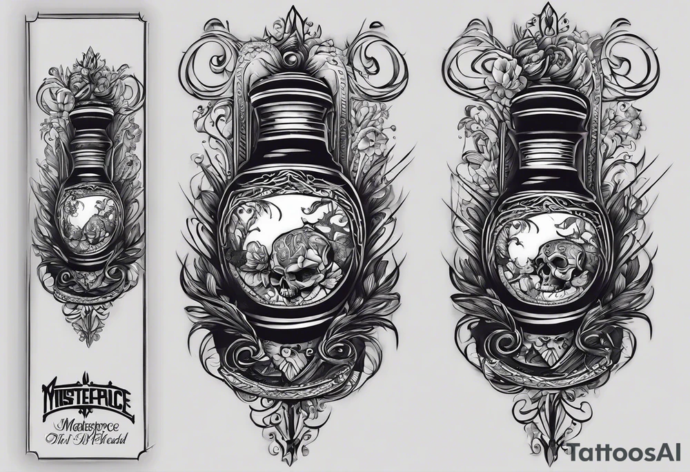 Ok so on my forearm I was wanting like a nitrous bottle with a line going into my veins and like lines weaving in and out of my veins all the way up to my chest and have a turbo heart on my left peck but on the I was also wanting brother hood embedded on the lines tattoo idea