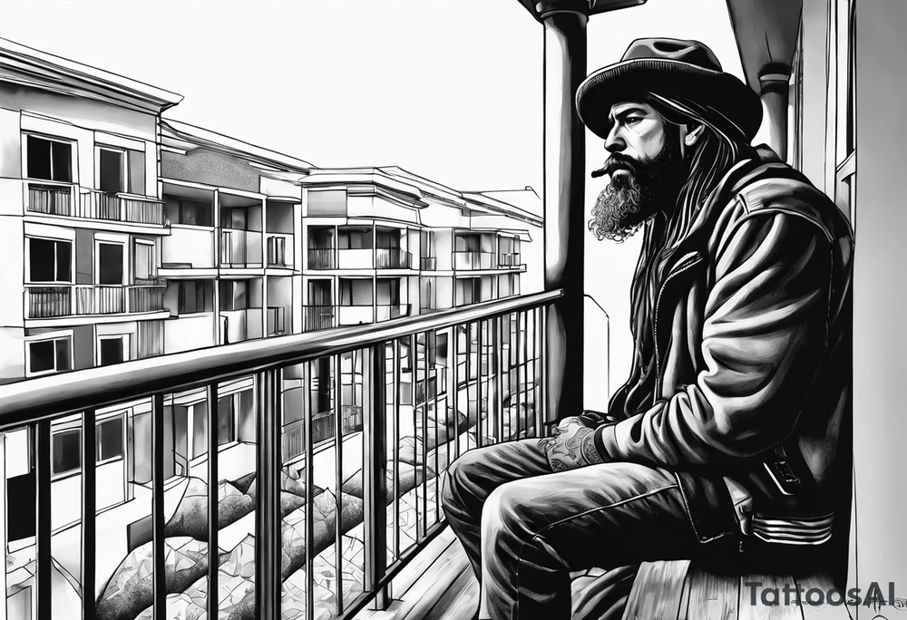 Homeless, man, Florida, balcony, smoke tattoo idea