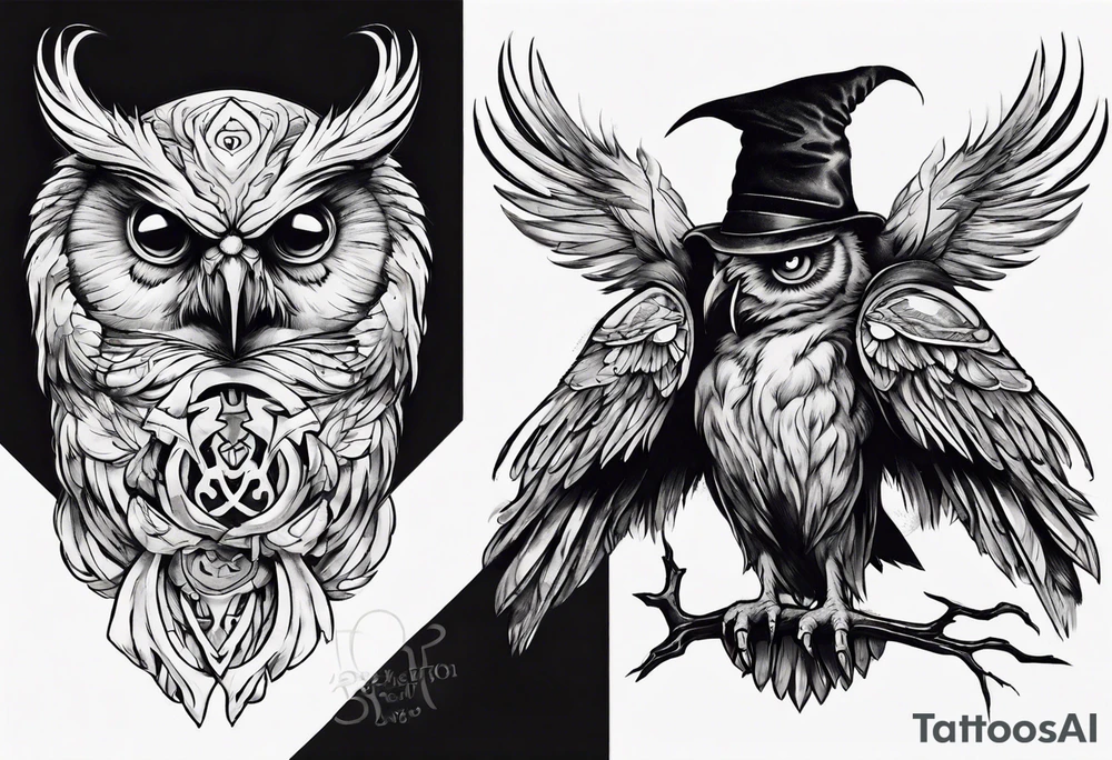 The demon Stolas in his owl and raven form tattoo idea