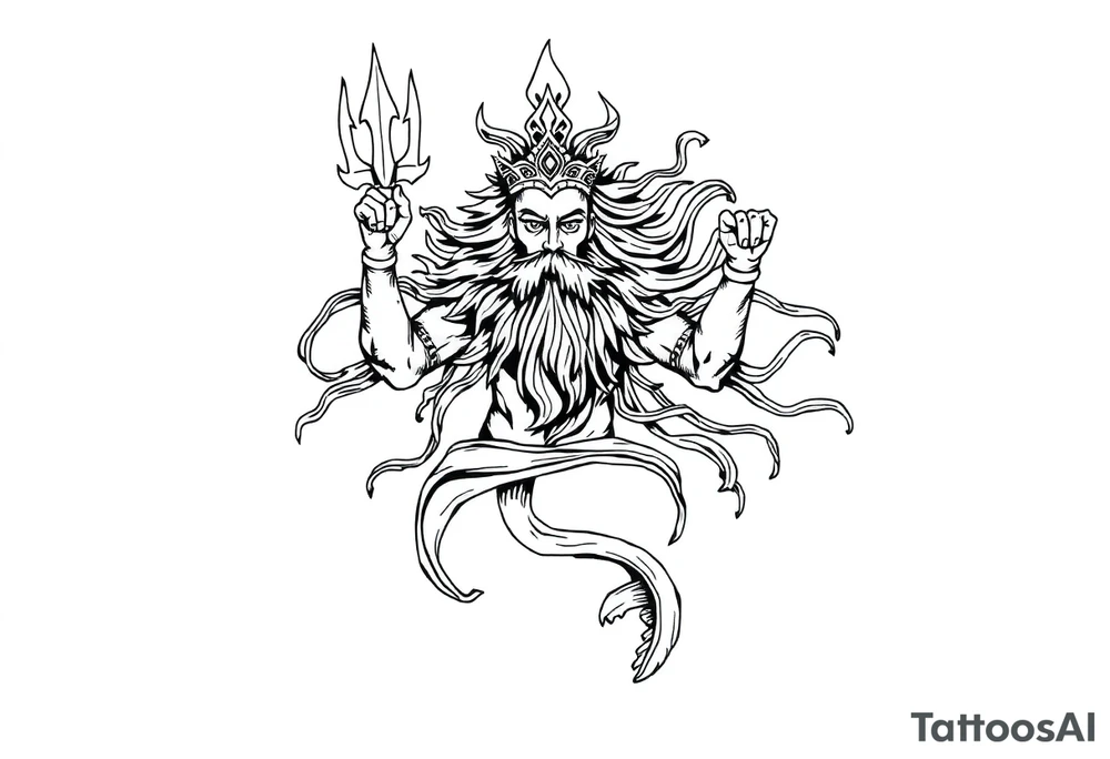 god of sea under water tattoo idea