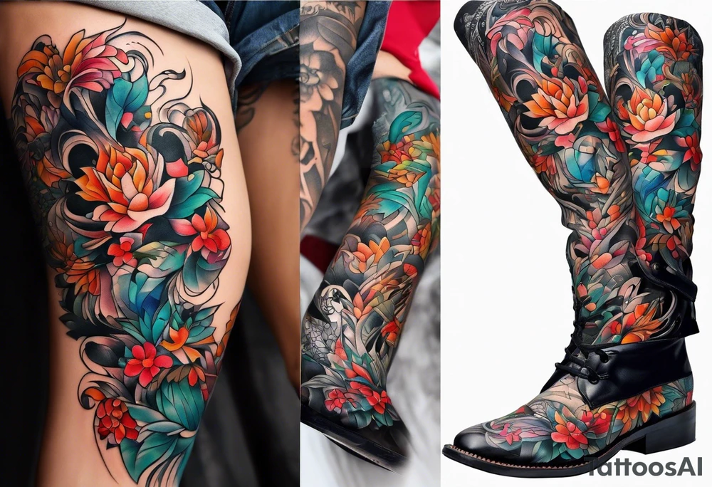 Full leg tattoo sleeve square tattoo idea