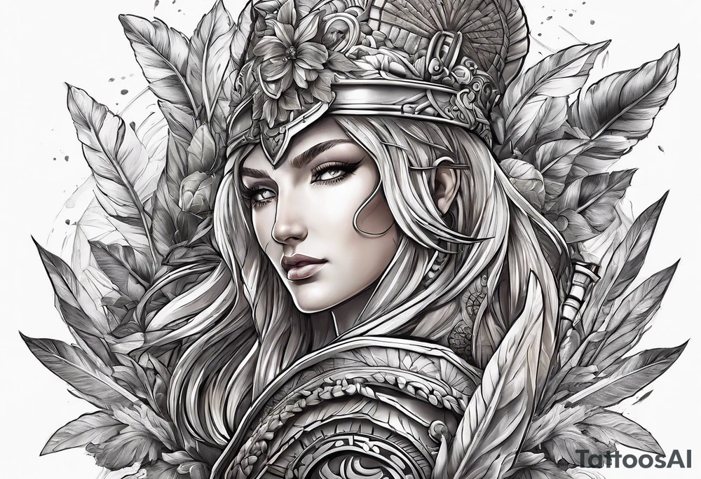 An arm sleeve of Roman objects, nature, and warriors tattoo idea