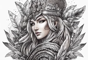 An arm sleeve of Roman objects, nature, and warriors tattoo idea