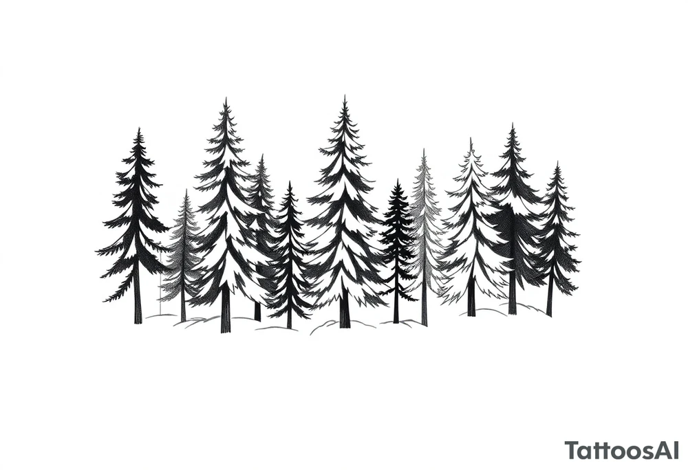 Coniferous forest trees in blackvand gray tattoo sleeve tattoo idea