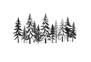 Coniferous forest trees in blackvand gray tattoo sleeve tattoo idea