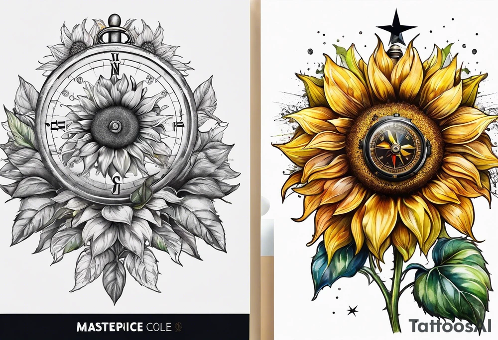 Sunflower next to a compass tattoo idea