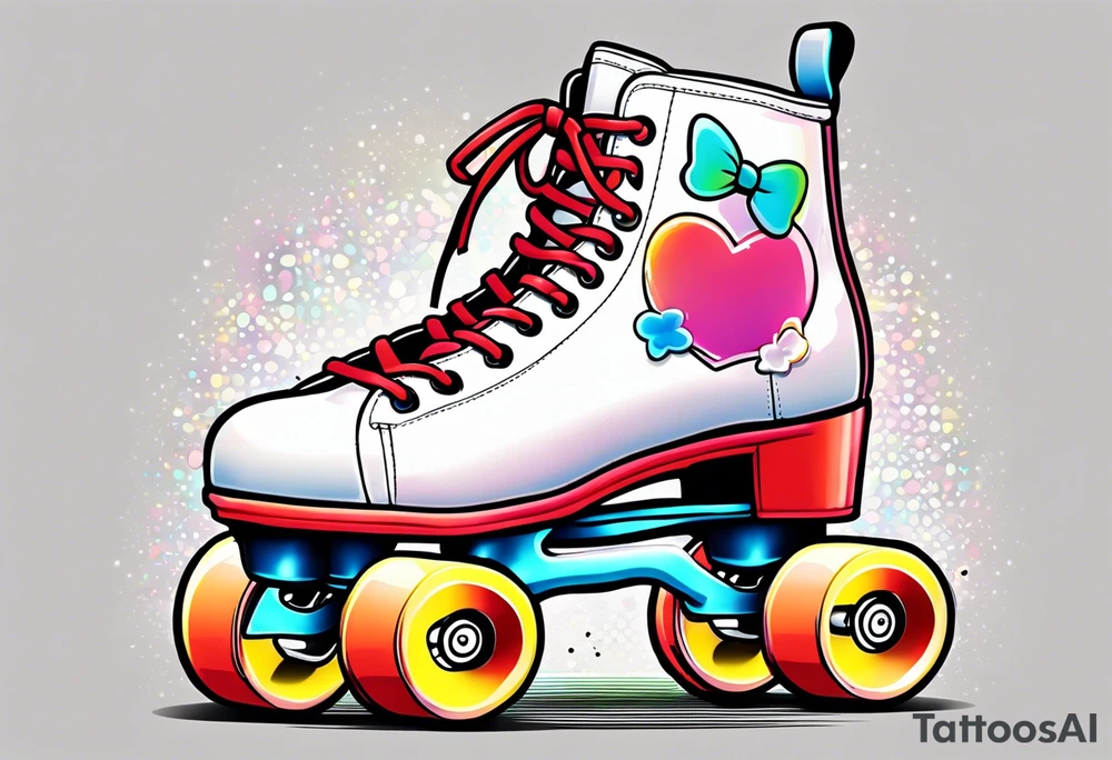 cute, pastel rainbow roller skates tattoo idea