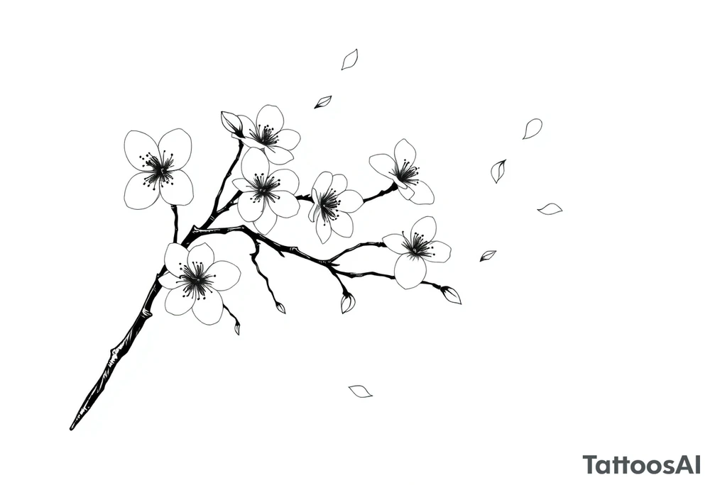 delicate cherry blossoms swirling in spring breeze with petals tattoo idea