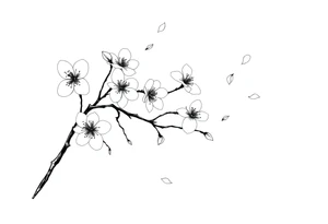 delicate cherry blossoms swirling in spring breeze with petals tattoo idea