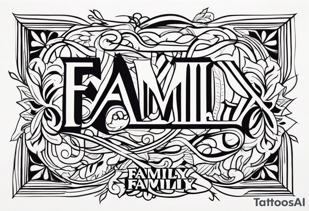 Text "family". Letters formed by roots tattoo idea