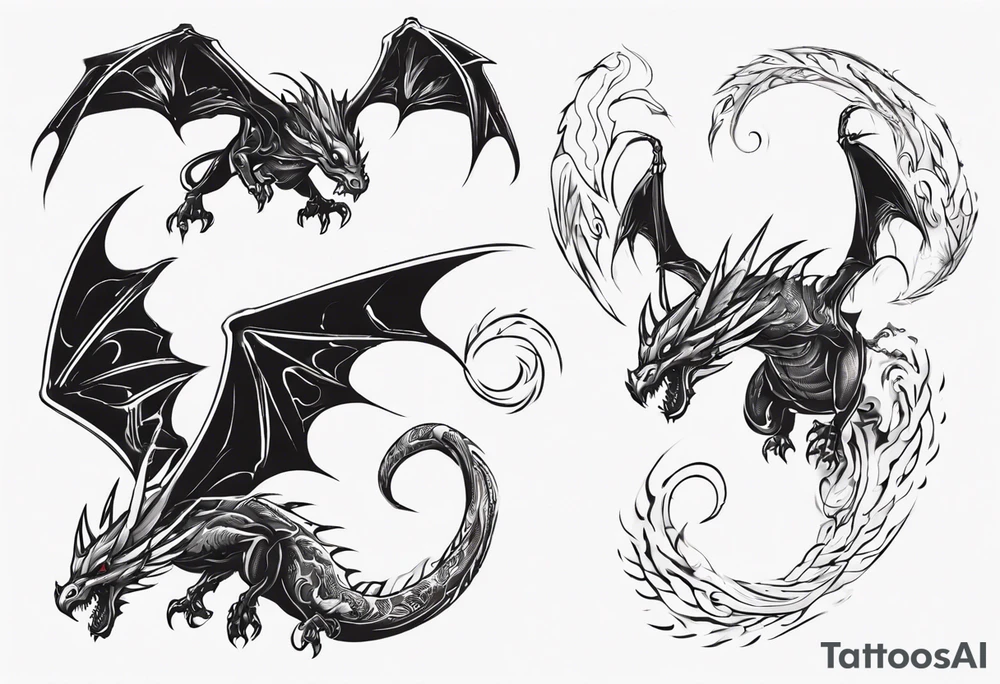 a wyvern flying down towards its rider tattoo idea