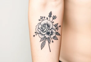 vintage bouquet of wild roses and meadow flowers with morning dew tattoo idea
