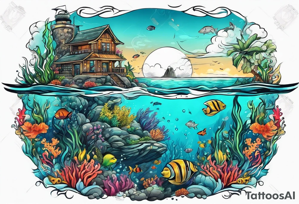 Underwater diving scene tattoo idea