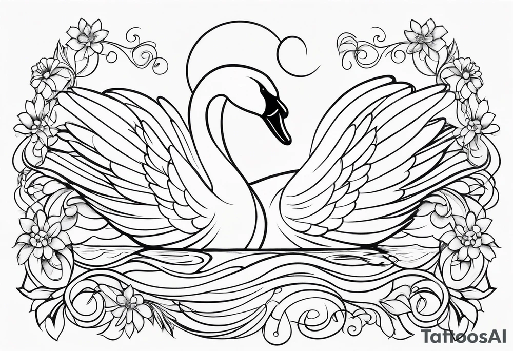 Swan outline from The Swan Princess movie incorporating a daisy flower tattoo idea